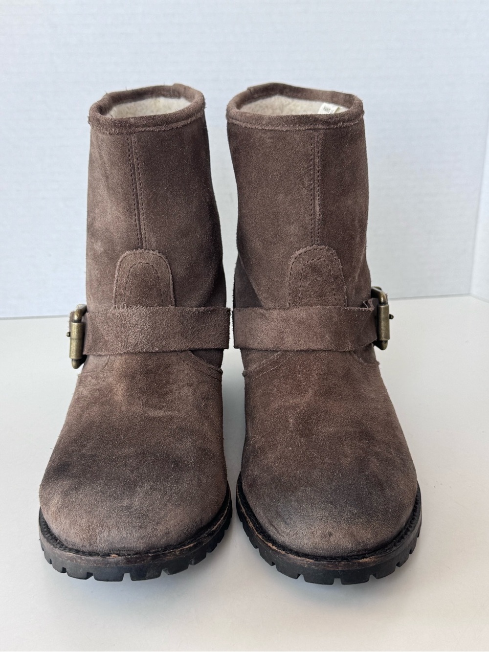 DIESEL Moto Biker Buckle Lined Leather Suede Boots Women’s Size 6 - Picture 4 of 10